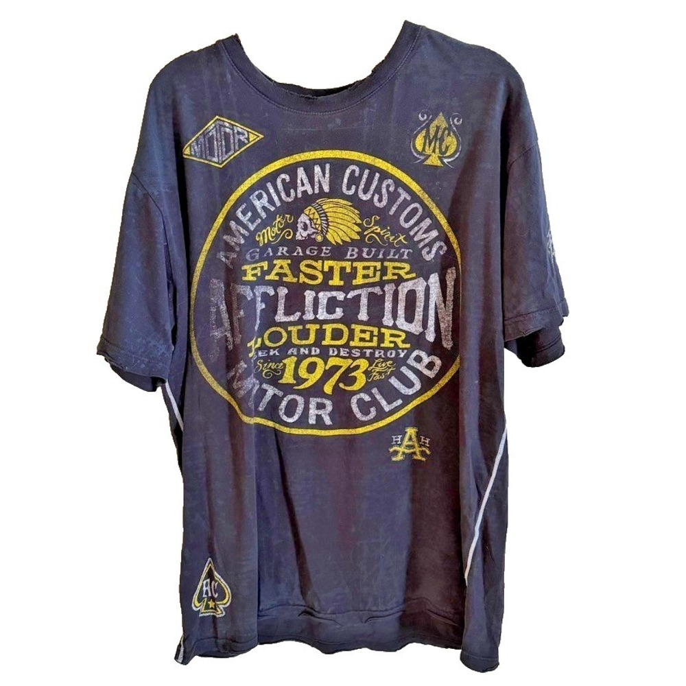 Affliction Shirt Mens XL American Custom Motors Skull Graphic Tee Classic‎